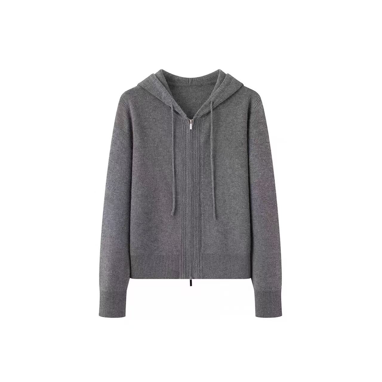 【MM 商场同款】2025冬新款灰色长袖连帽针织衫修身羊绒衫5GA234191