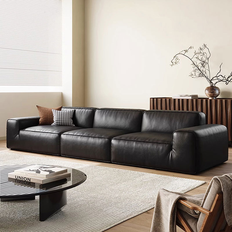 #大黑牛沙发客厅头层牛皮黑色意式极简豆腐块直排2024新款单人