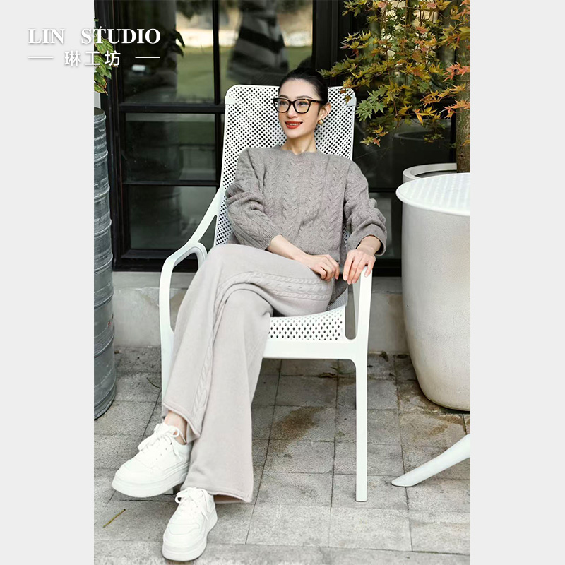 【山羊绒+绵羊毛】琳工坊“语隙”米色针织裤休闲气质百搭唐琳设计师