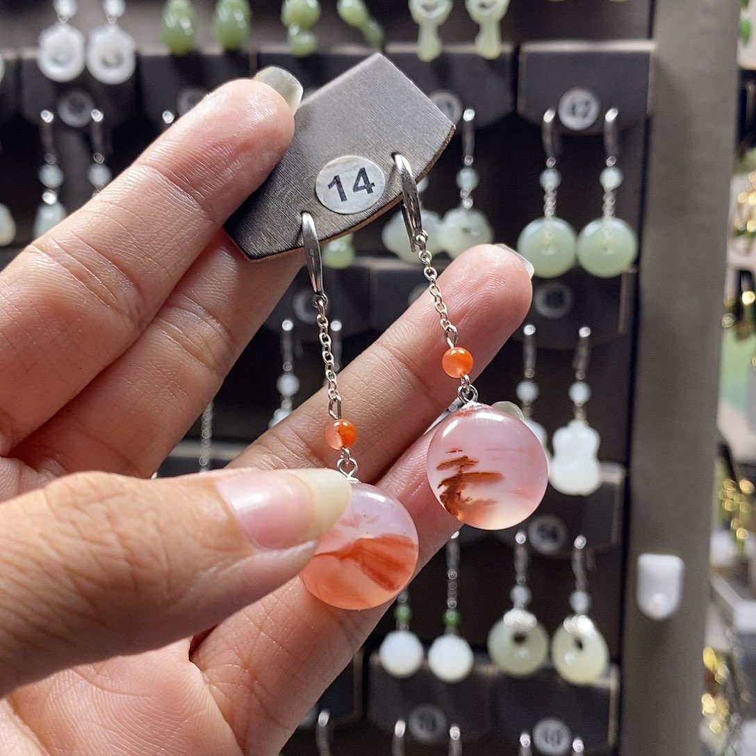 ～***妖和田玉银S925镶嵌耳饰