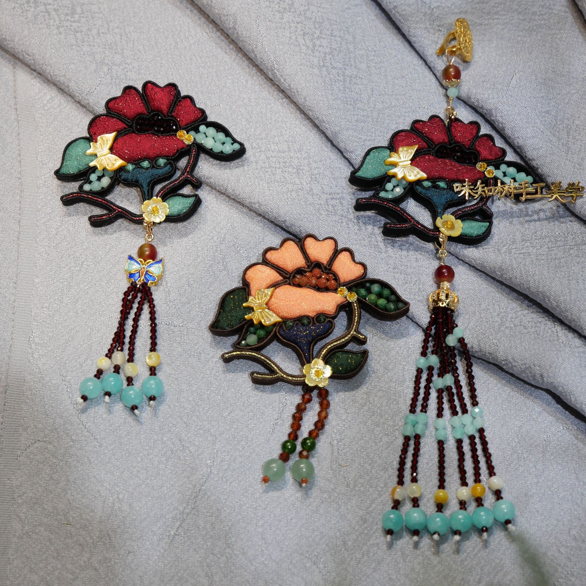 非遗手工盘扣【山茶·凌霜节】胸针  中国风首饰新中式国潮