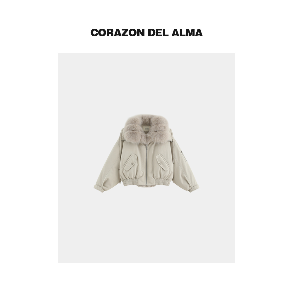 【云釉】高密防泼水氛围感超大可拆卸狐狸毛领90白鹅绒派克服-W1354