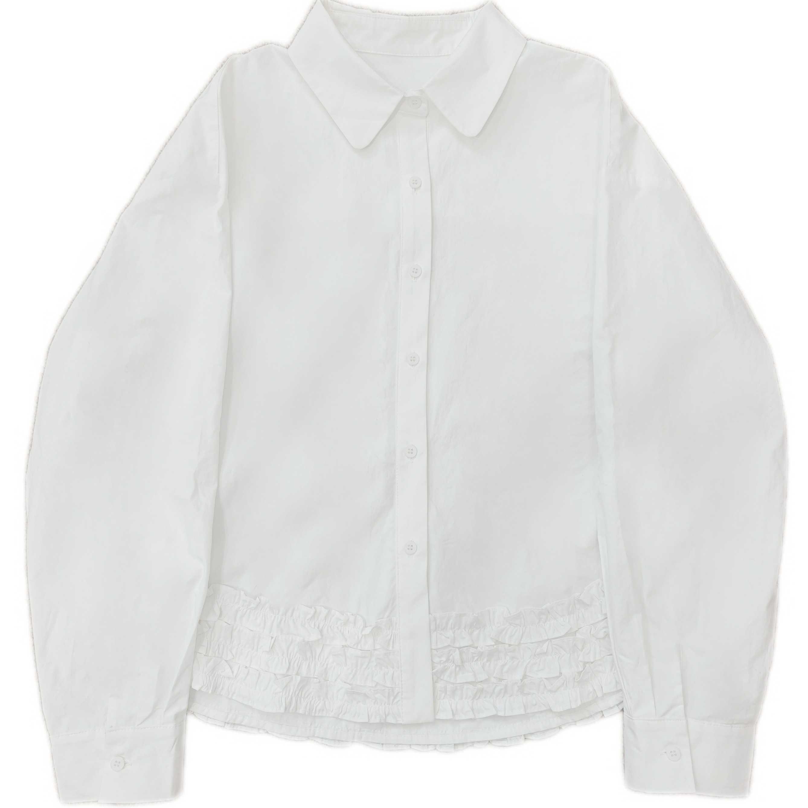 小众设计感法式POLO领花边摆宽松长袖纯色衬衫女上衣