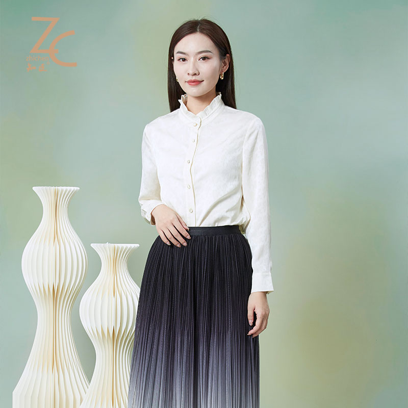 【商场同款】知臣法式百搭花边立领衬衫女春秋新款通勤 12233508