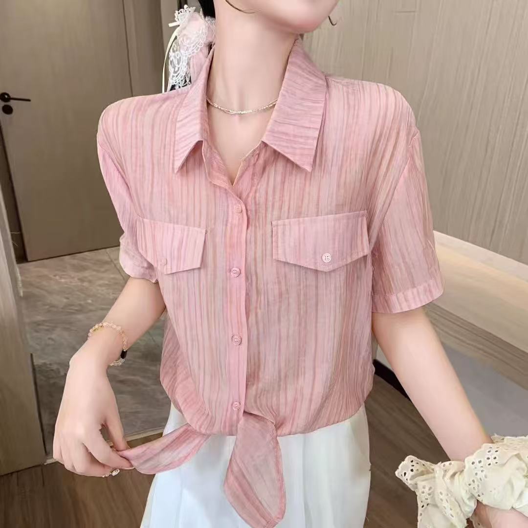 1803#2025夏季时尚百搭显瘦设计感短袖衬衫