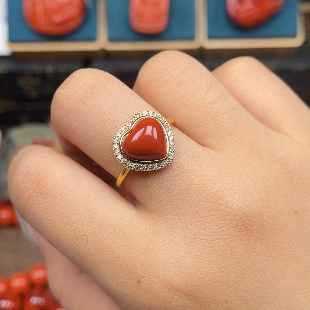 南红玛瑙银S925镶嵌戒指保山女戒