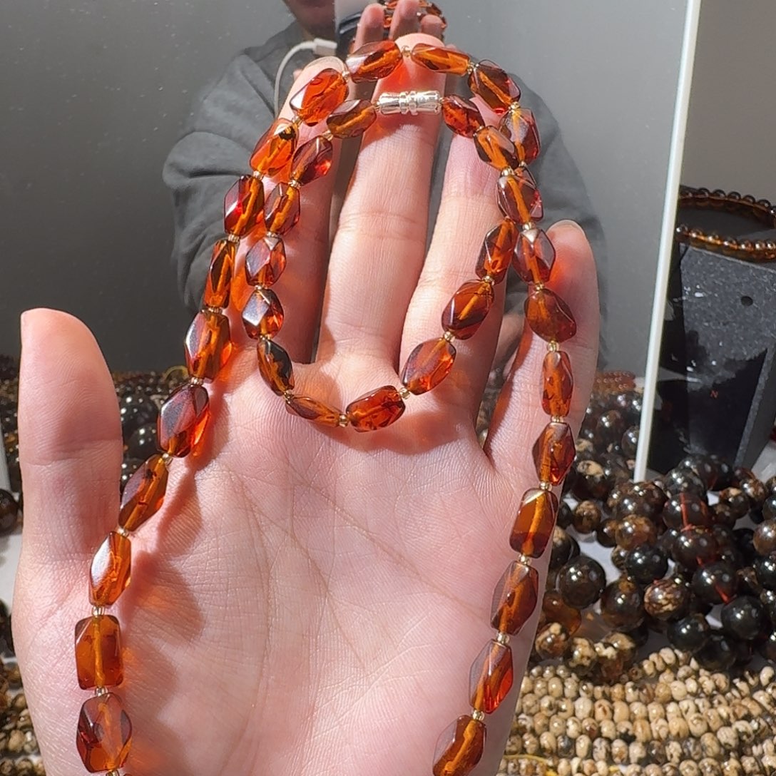 琥珀未镶嵌裸石抚顺琥珀棱形妈妈链