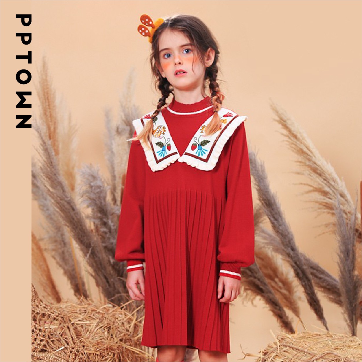 巴巴小镇儿童冬季红色公主裙连衣裙7824儿童红色裙子