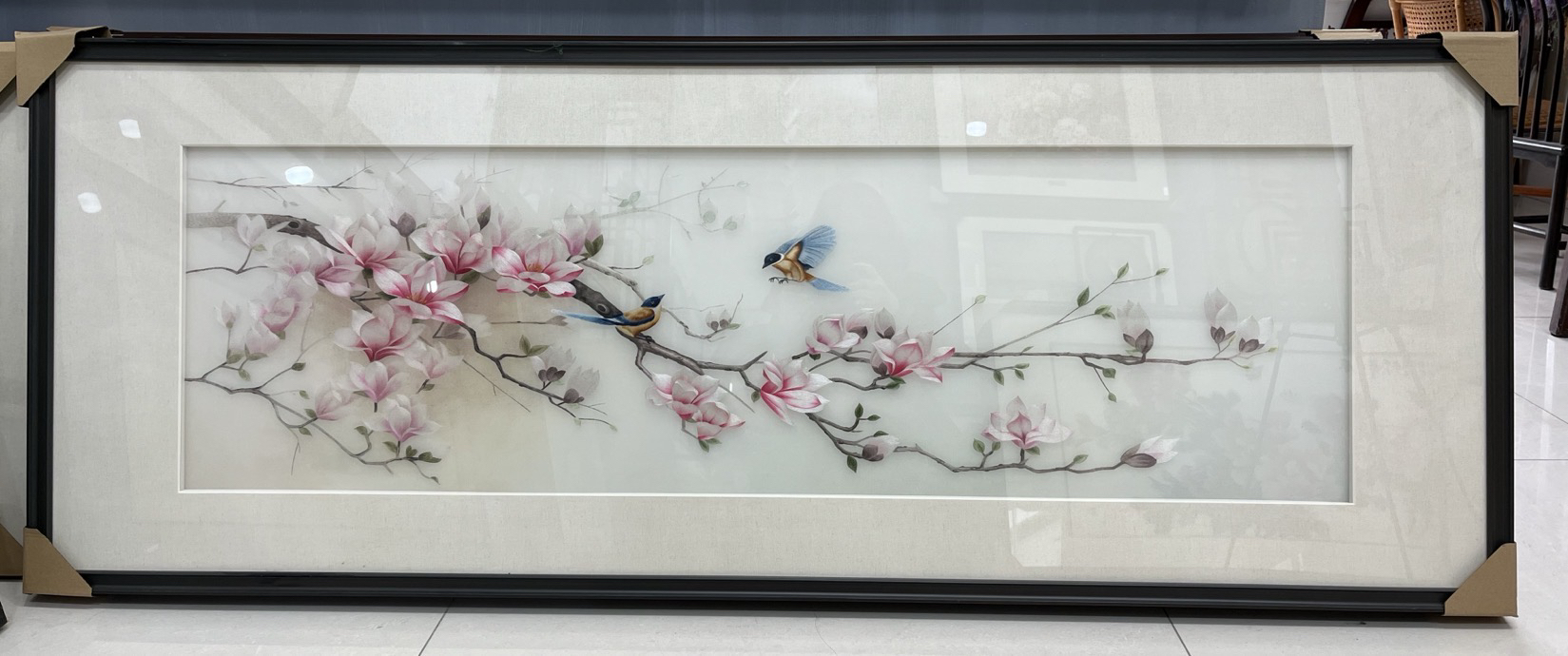 手工刺绣餐厅床头客厅挂画外框60-160