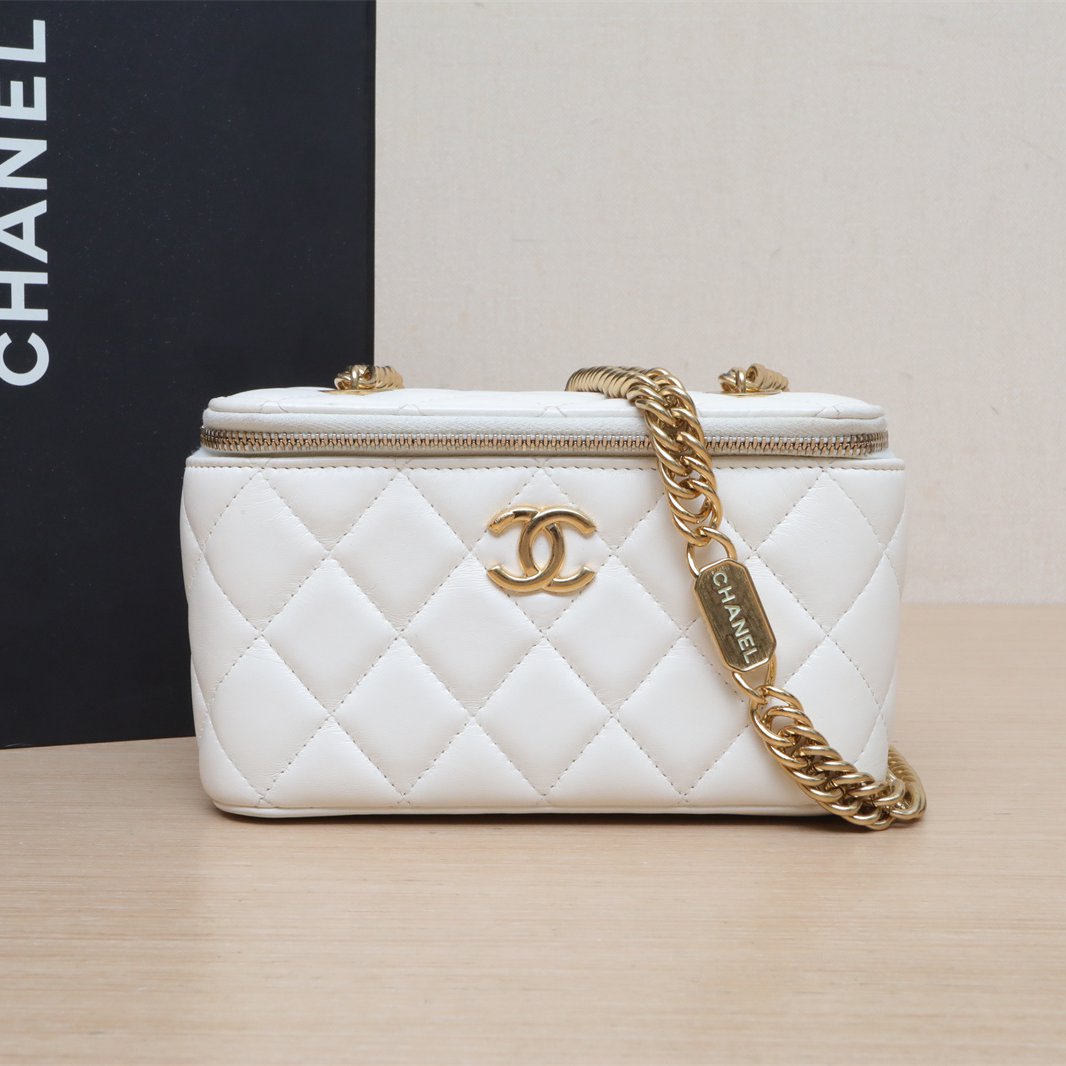 95新 Chanel/香奈儿 【双双】23C 长盒子化妆包 白色镭射标 珐琅