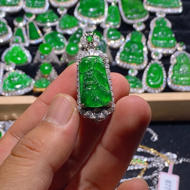 翡翠银S925镶嵌颈饰天然A货翡翠