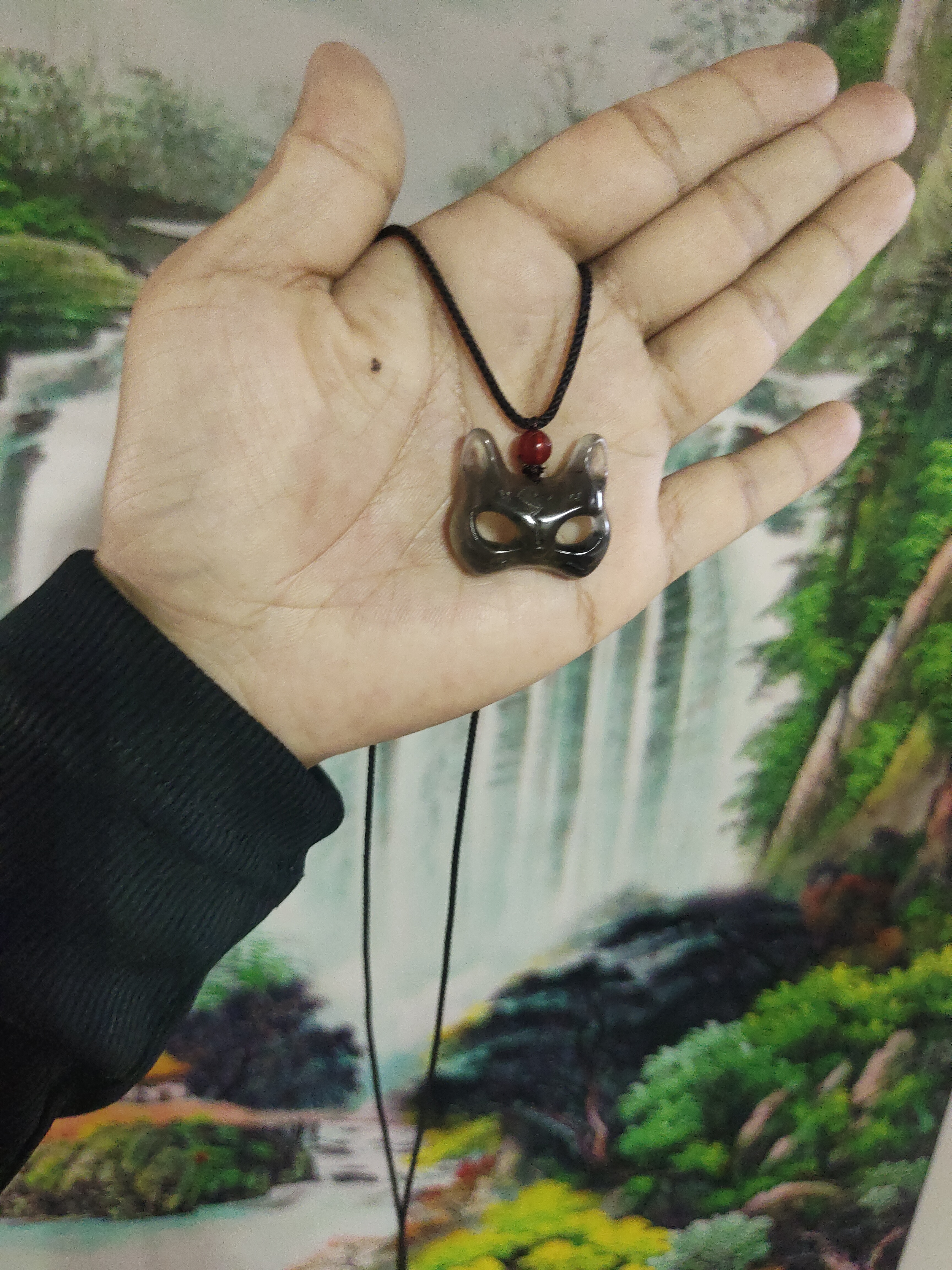 岫玉狐狸面具挂坠