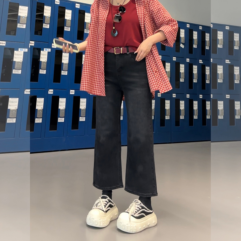 【秋上新】胖mm显瘦烟管直筒裤休闲法棍牛仔裤女加大码女装_5361_GN
