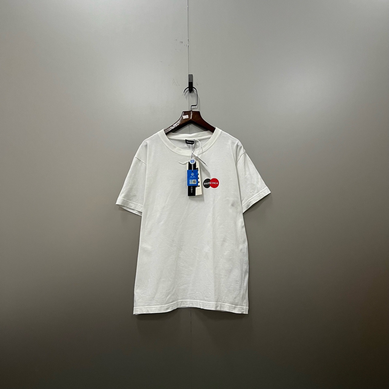 95新 Balenciaga/巴黎世家 (ll) 白色图案印花logo短袖 L码破洞