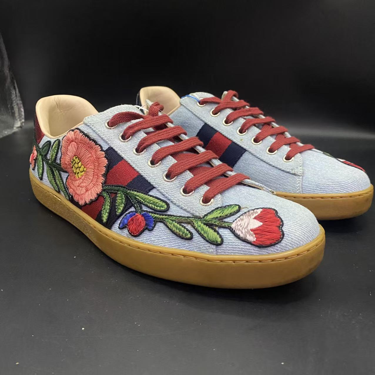 95新 GUCCI/古驰 【AO福利】41.5欧码 男士花卉休闲板鞋ao900