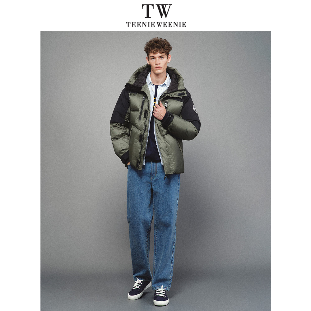 Teenie Weenie小熊男装滑雪三防撞色拼接中长款羽绒服TNJD258C12I