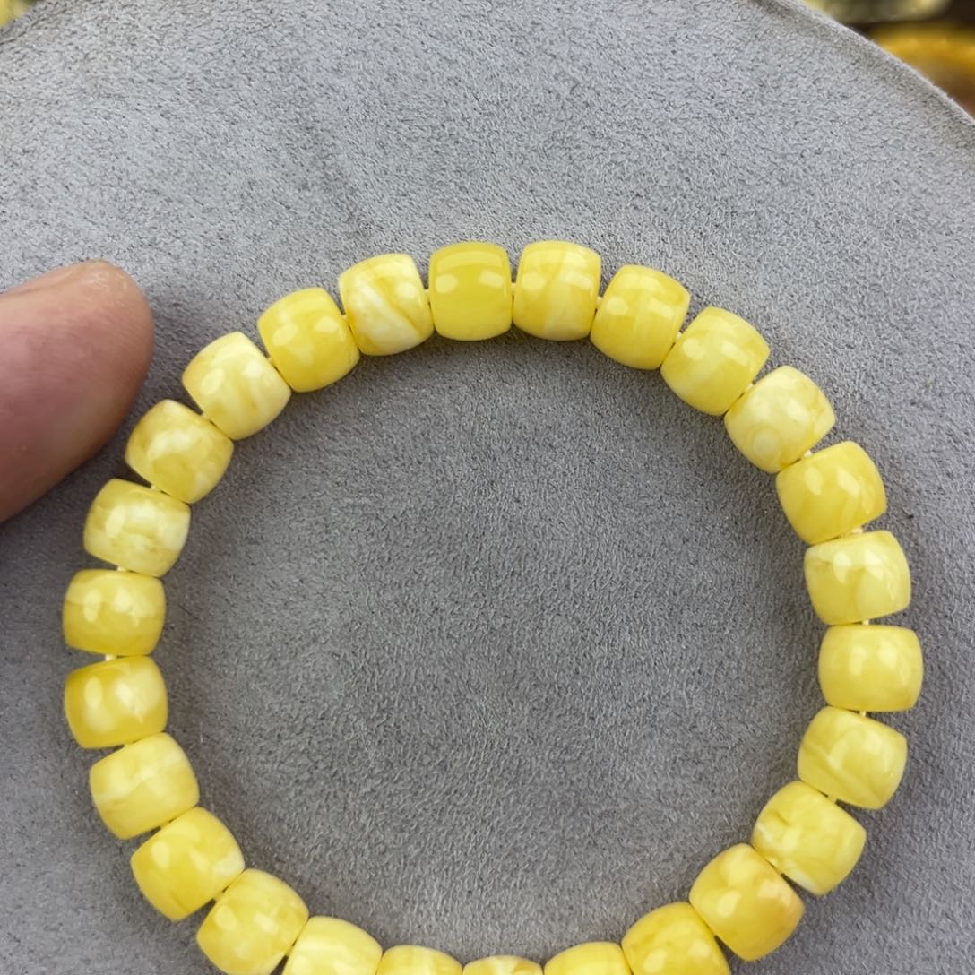 蜜蜡未镶嵌手串纯天然俄料白花虎皮8*7腕口15+