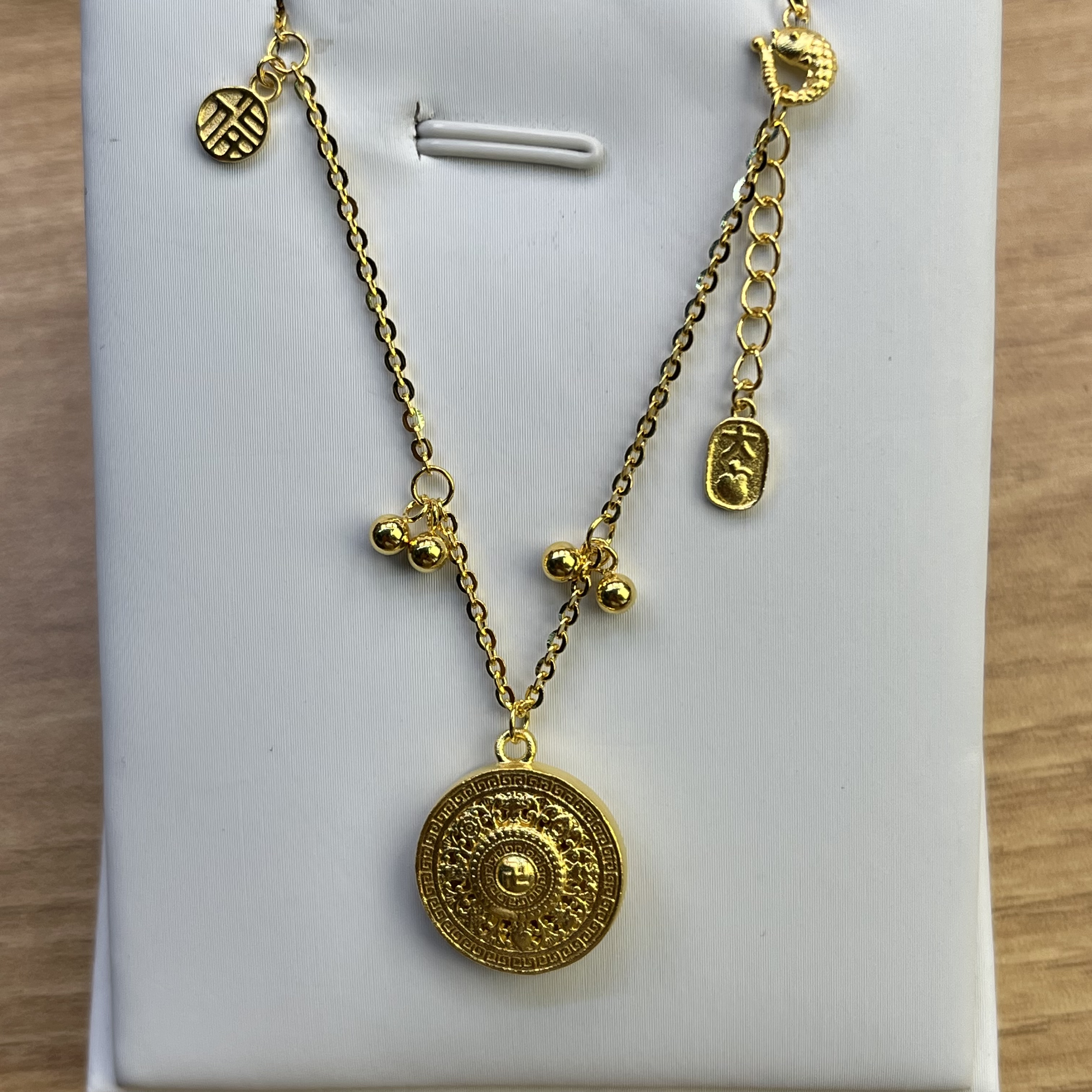 纯万福足金999黄金5g工艺八宝罗盘套链