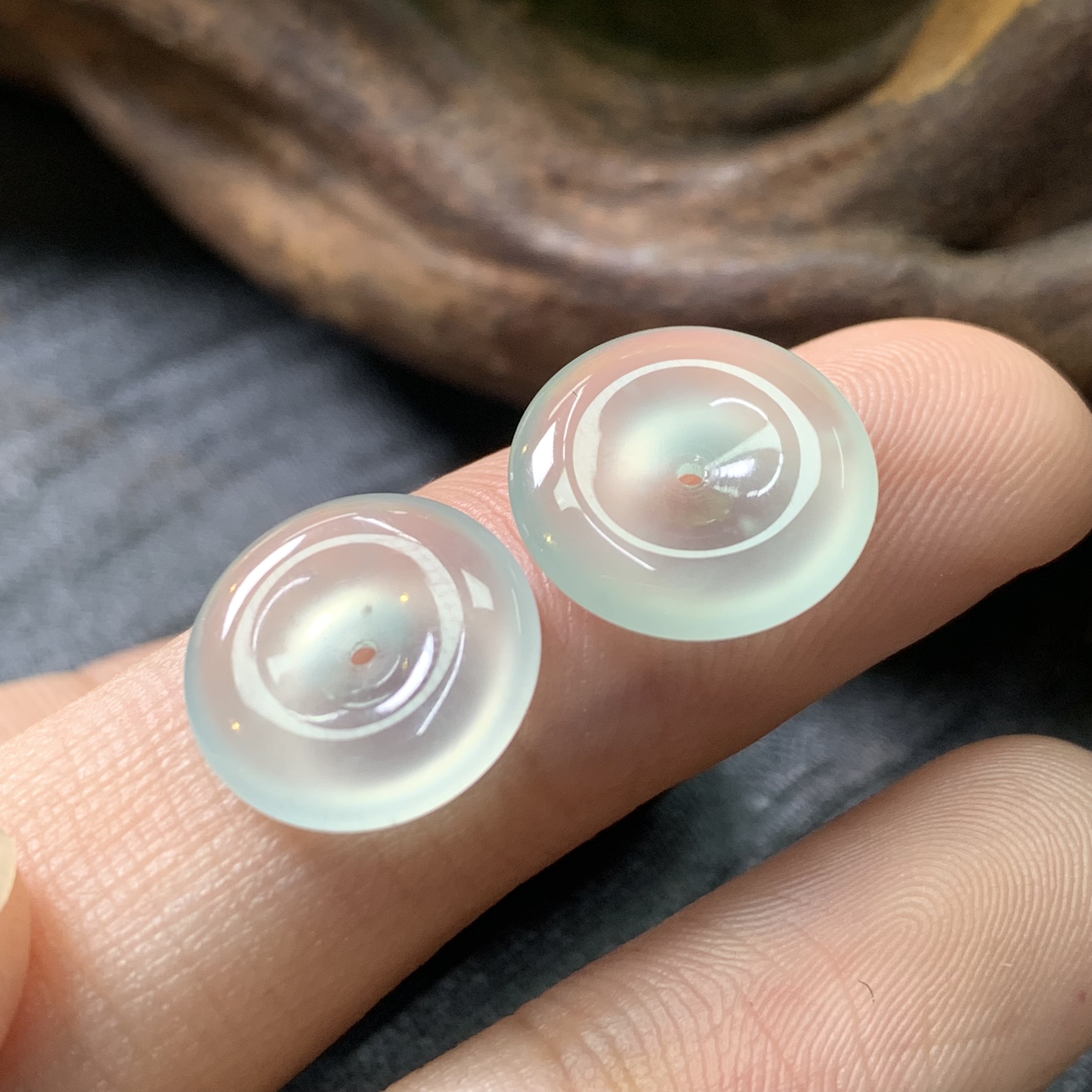 【金鑫】翡翠平安扣裸石一对*玻璃种平安扣甜甜圈裸石一对正缅翡A货