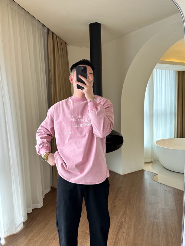 CHUJIE早春韩版宽松水洗做旧印花长袖卫T