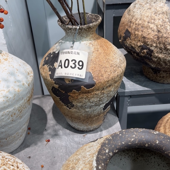 十***）瓷片景德镇高温花器编码039高33口6默认无孔