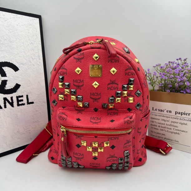 95新 MCM 7304/西瓜红小号双肩背包