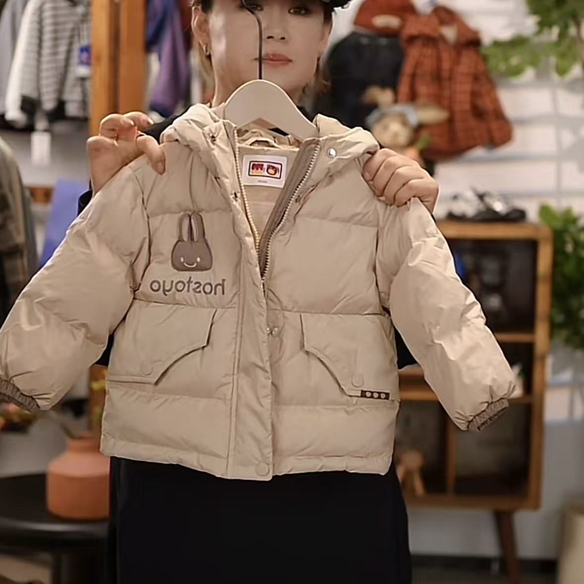 儿童冬季韩版白鸭绒连帽小兔子羽绒服XSF001