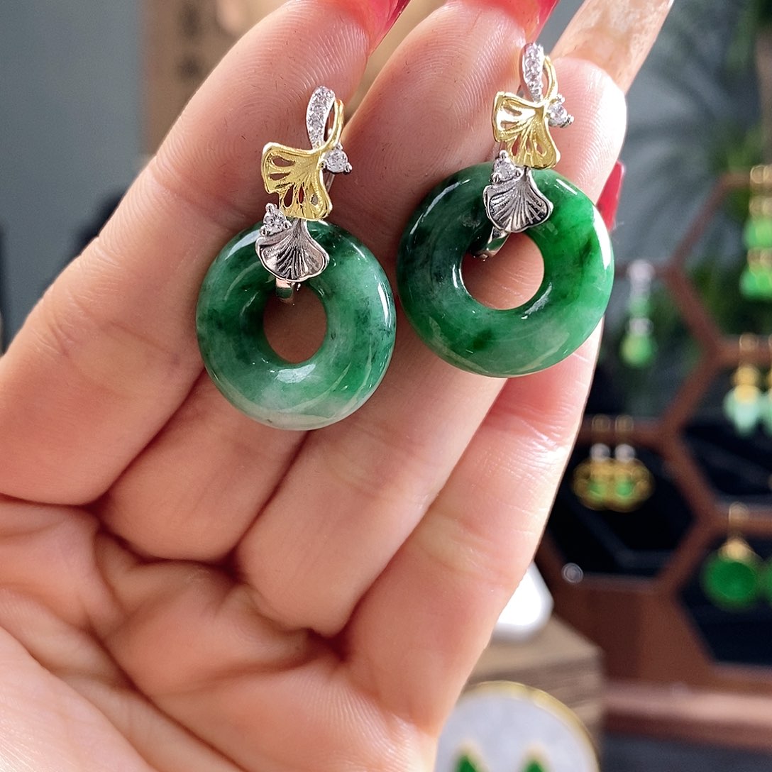 翡翠耳饰银S925镶嵌翡翠