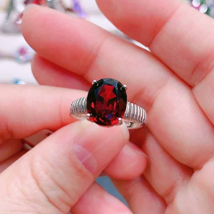石榴石戒指银S925镶嵌