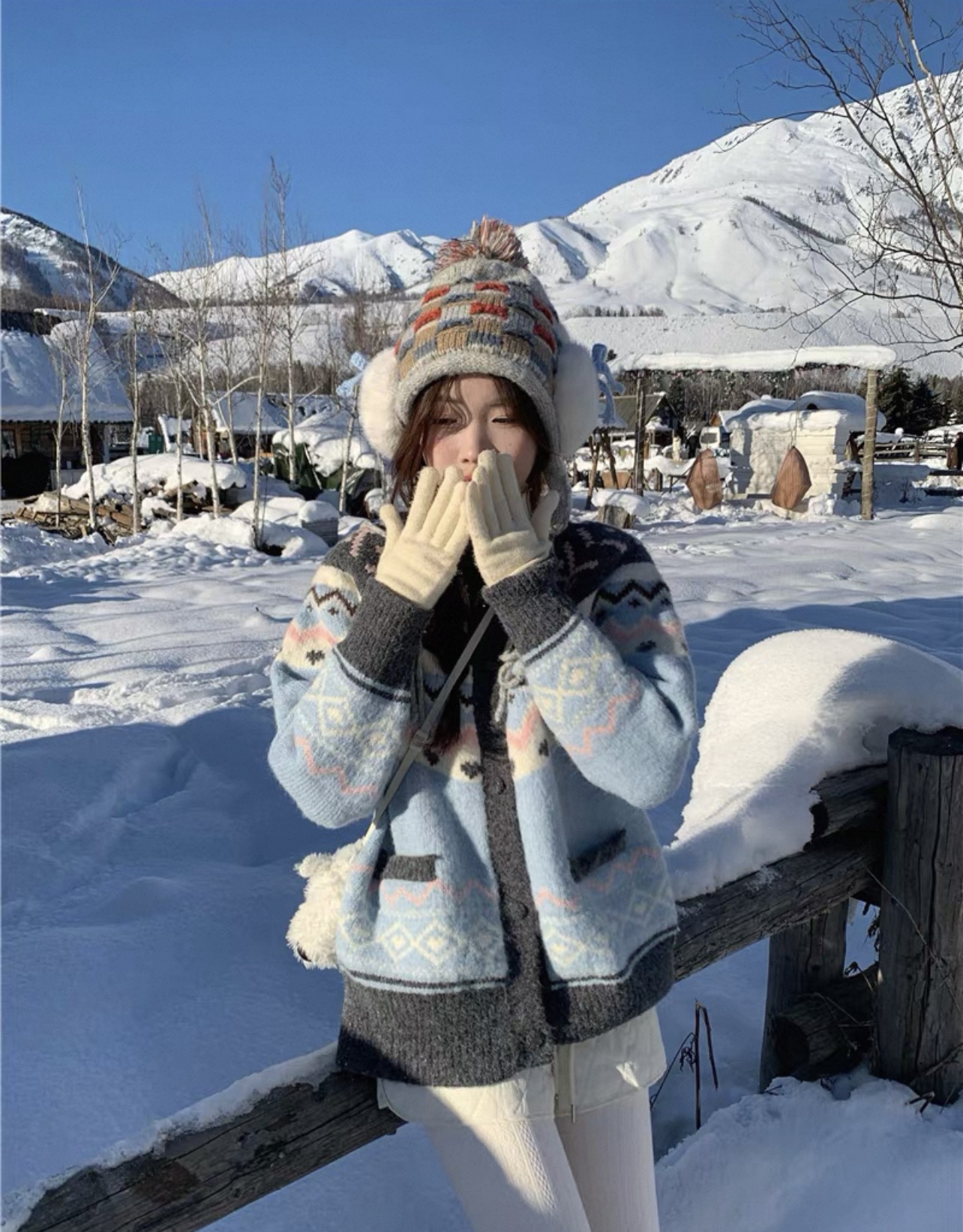 森系纯色针织慵懒风圆领毛针织衫加厚连帽秋冬季复古