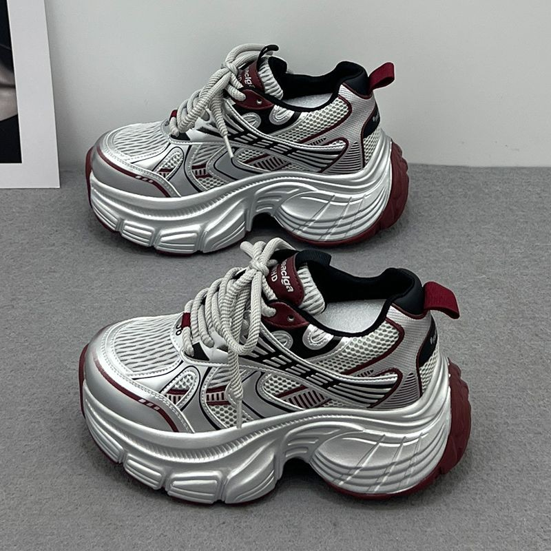 欧货内增高8CM银色老爹鞋女超火2025春季新款爆款厚底运动休闲鞋