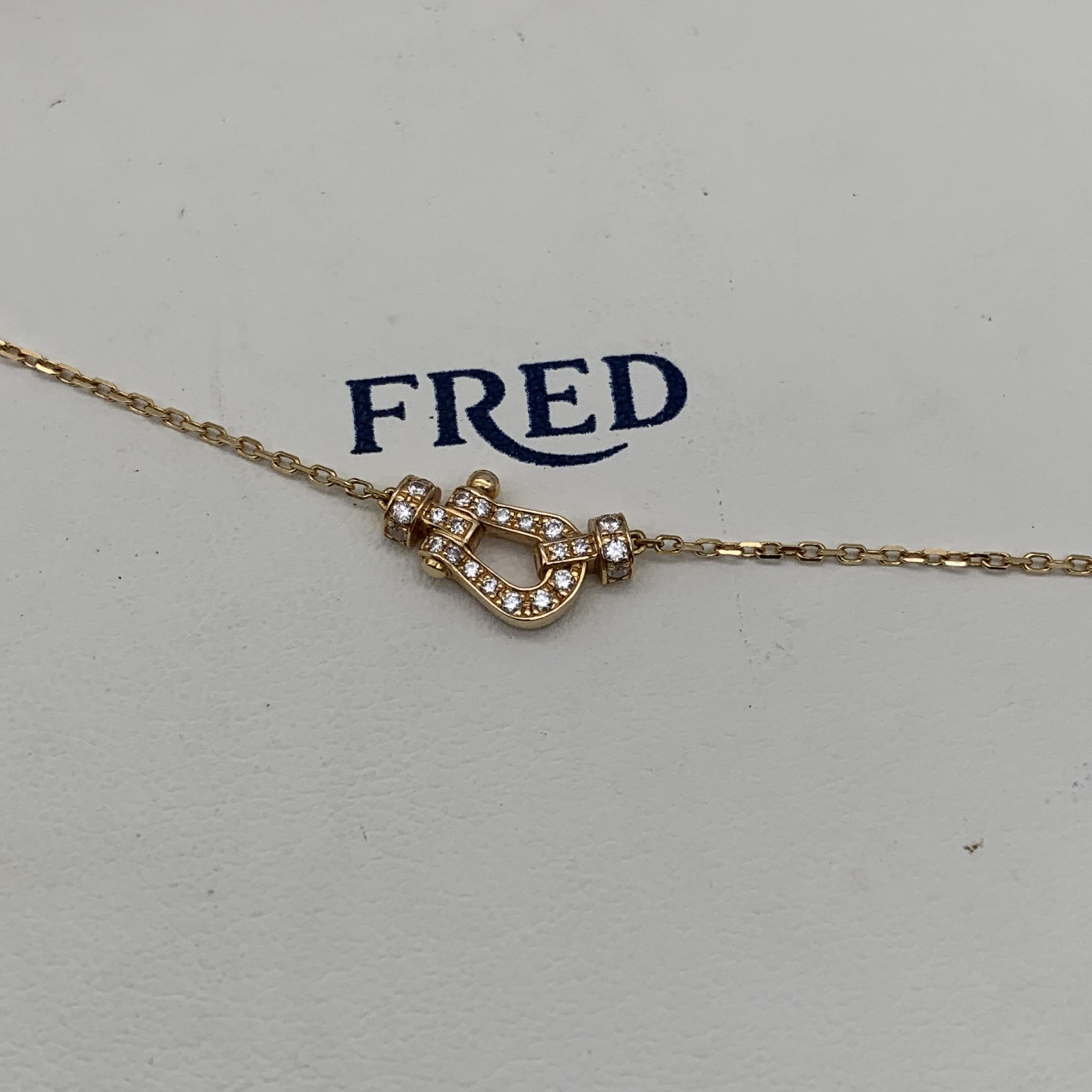 99新 FRED/斐登 FORCE 10系列 满钻马蹄扣 18k玫瑰金 项链
