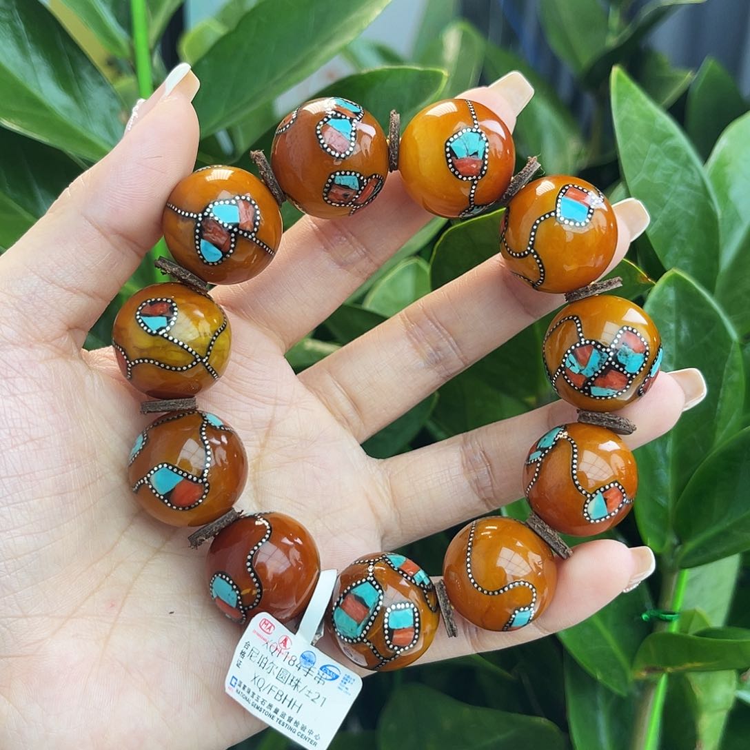 琥珀手链未镶嵌21m尼泊尔古董蜡