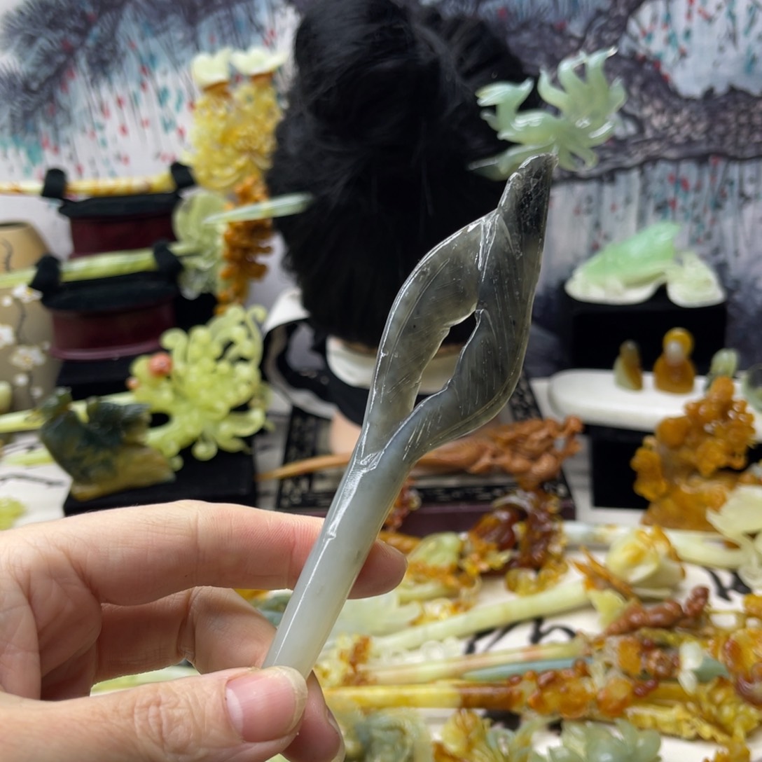 【闪购商品】蛇纹石玉发饰合金