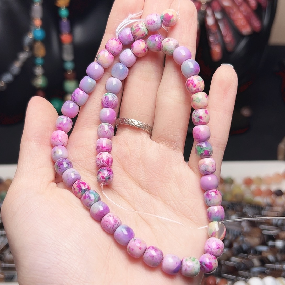 玛瑙/玉髓合金珠宝半成品x198。蔷薇玛瑙老型珠一条7mm