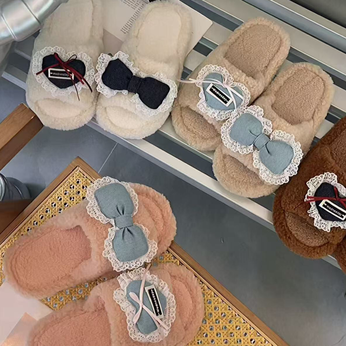 皇子精选｜女款蝴蝶结厚底防滑保暖冬季居家休闲百搭棉拖鞋