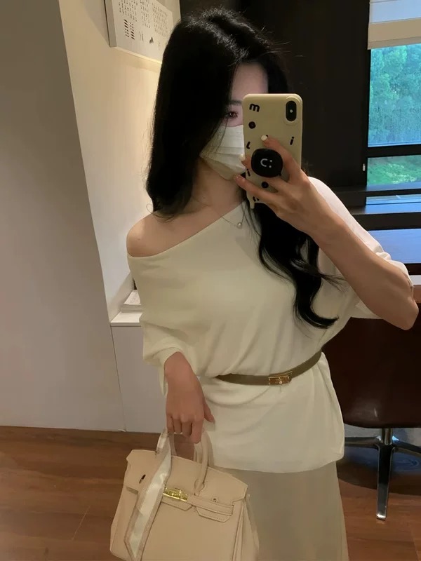 法式老钱风松弛感圆领蝙蝠袖针织短袖上衣