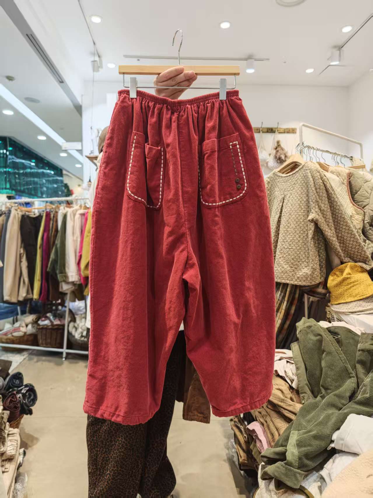 蕾丝双兜走线条绒裤【no退no换】腰围118臀围132裤长80