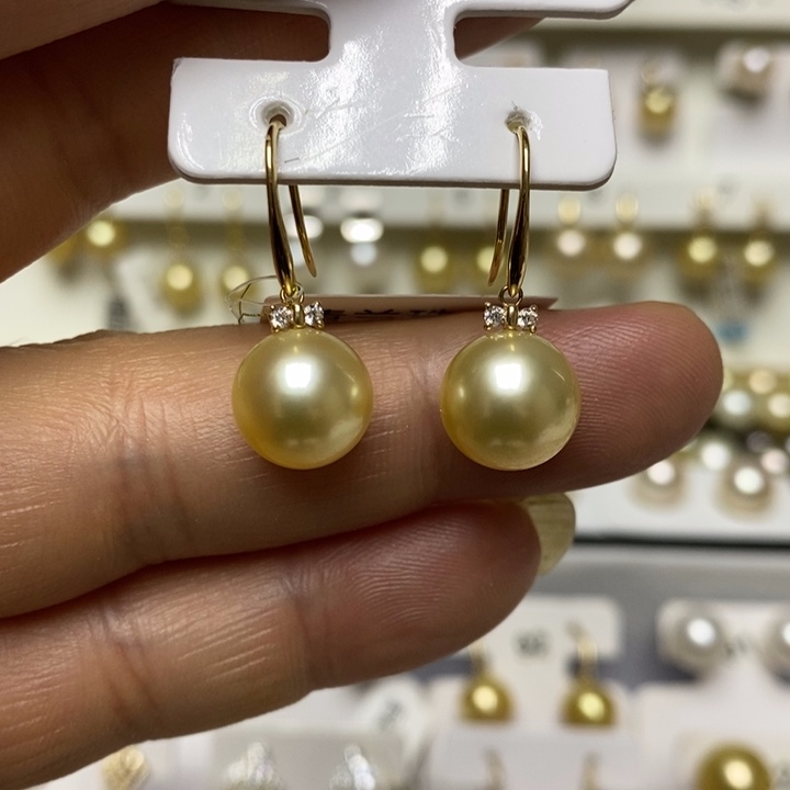 海水珍珠金珠耳环18K金镶嵌