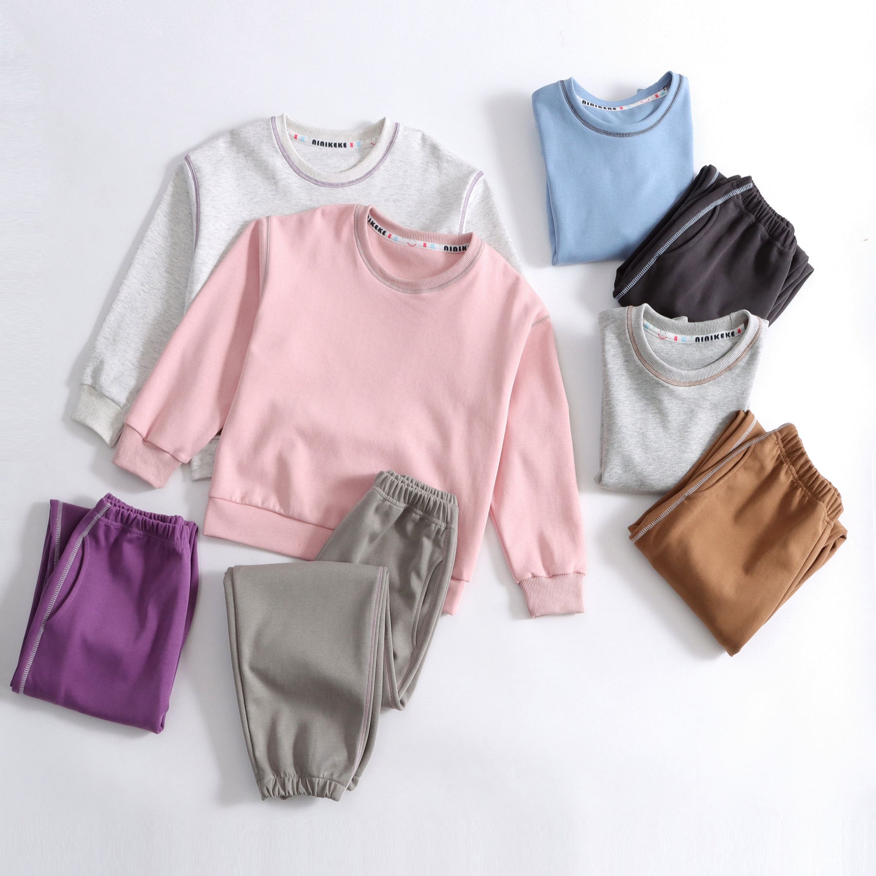 【妮妮珂珂】【遛娃】2025春季圆领纯色男女童休闲中大童运动衣运动裤