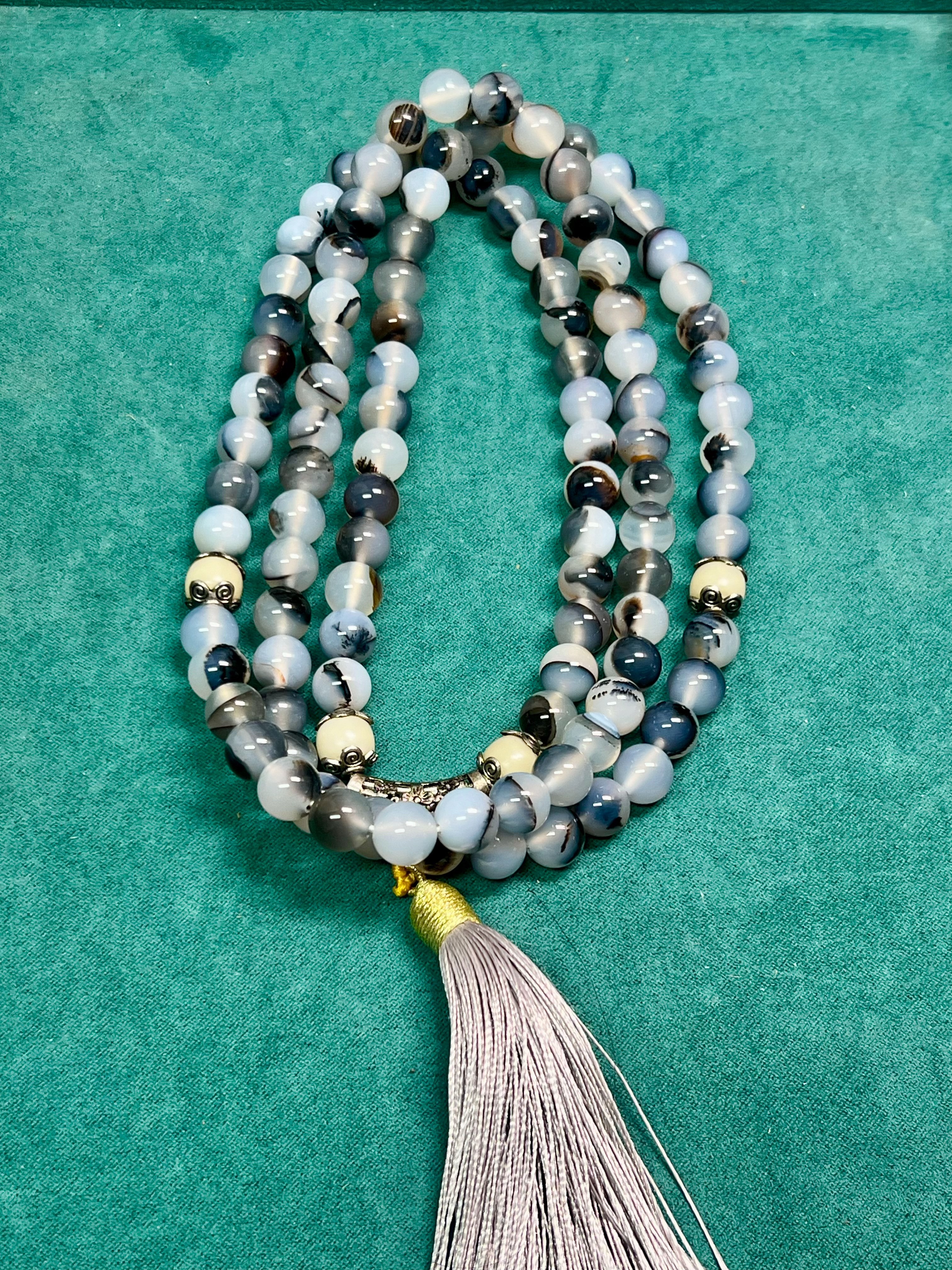 玛瑙108颗10mm多圈手串墨染国风脖挂