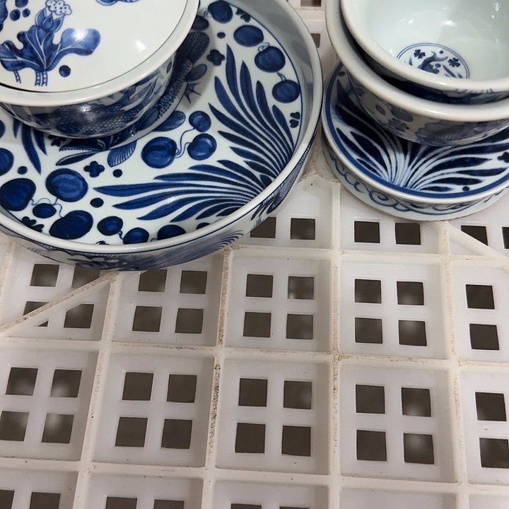 杯青花鱼藻纹五件套