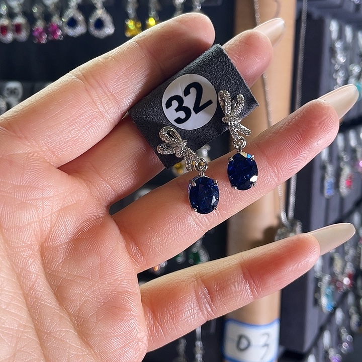 蓝宝石14K金镶嵌耳饰32