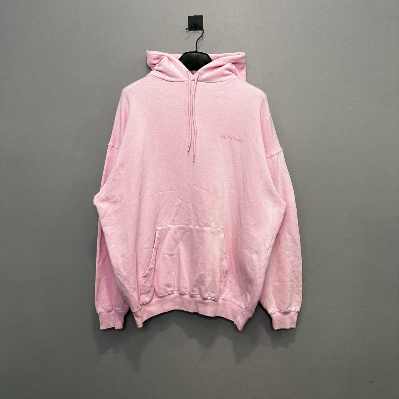 99新 Balenciaga/巴黎世家 粉色刺绣字母帽衫/S码/公价8100