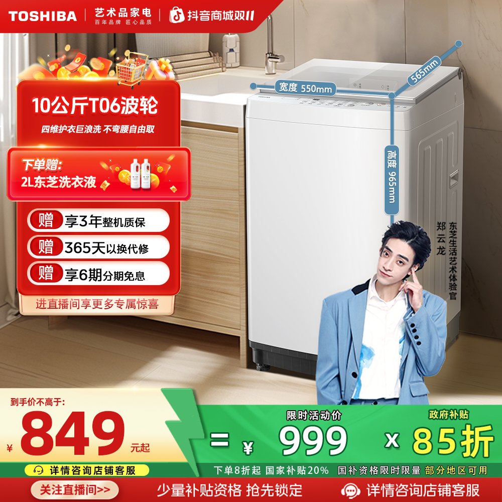 【国家补贴】TOSHIBA 东芝三维净屑10kg抗菌波轮洗衣机 DB-10T06