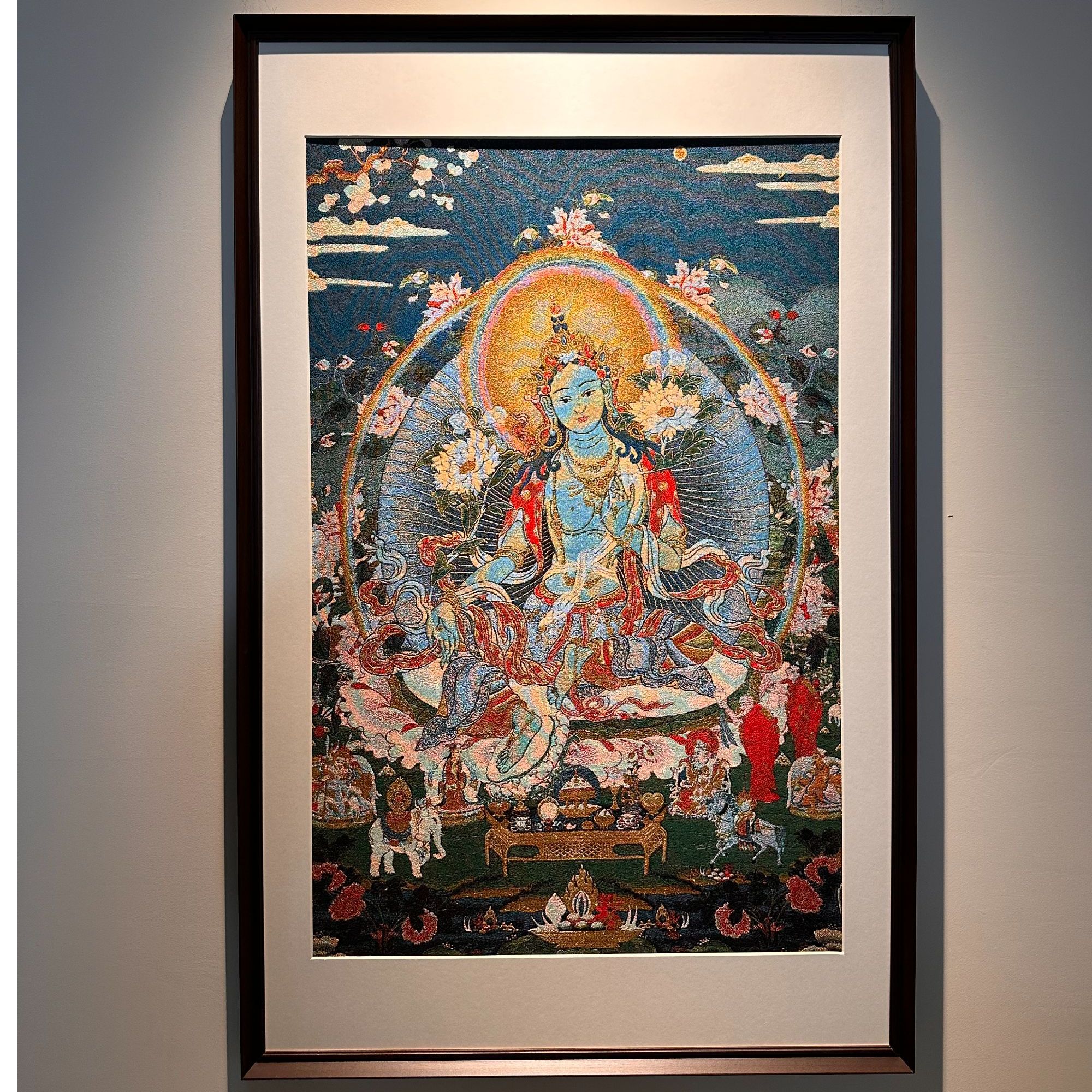 古一藏传-刺绣材质【绿度母】挂画茶室挂画书房挂画刺绣画