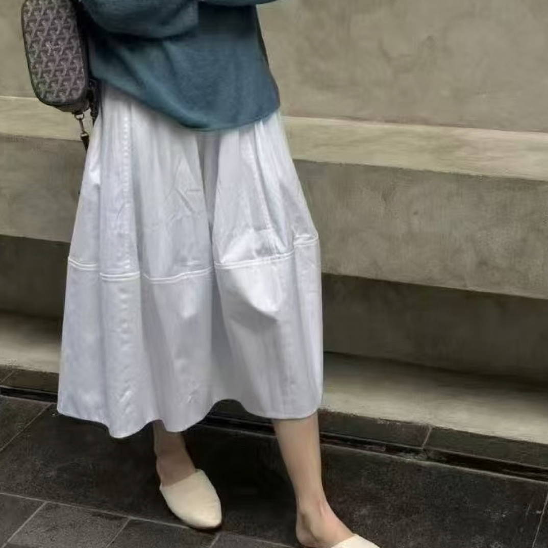 夏季白色高腰抗皱速干A字中长款女士半身花苞裙