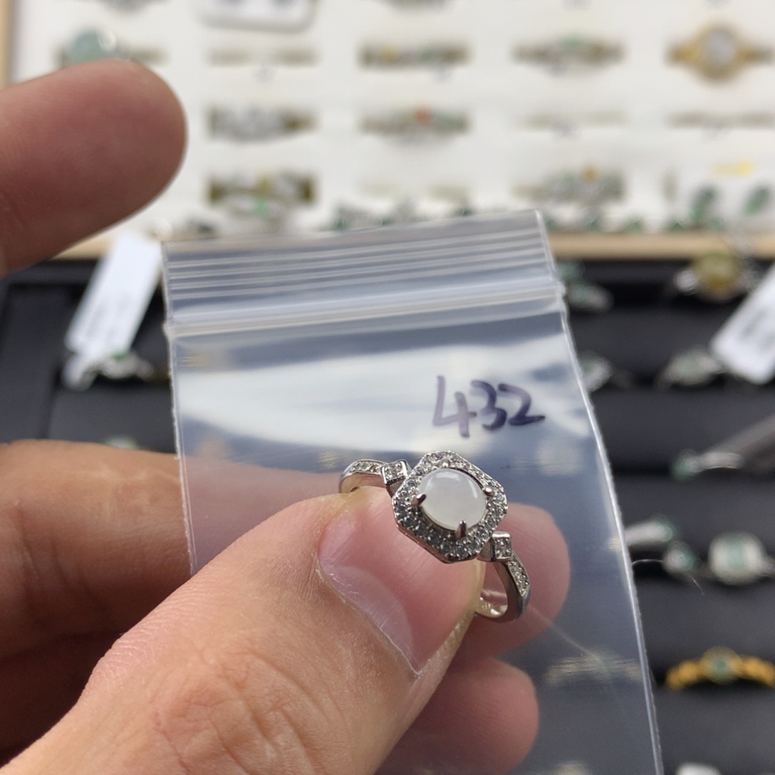 翡翠银S925镀金镶嵌戒指432