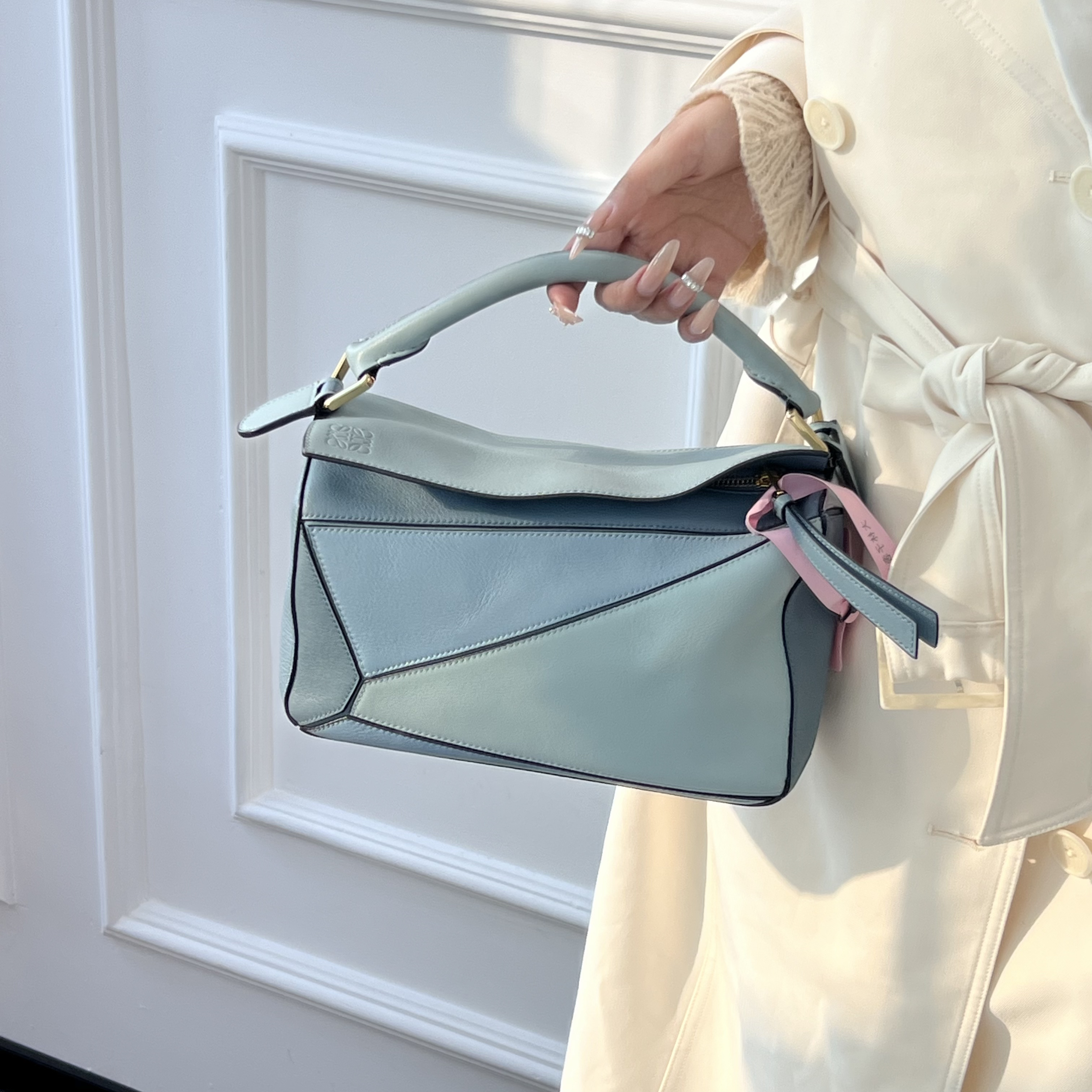 95新 LOEWE/罗意威 Puzzle 深蓝色 牛皮 小号 单肩包