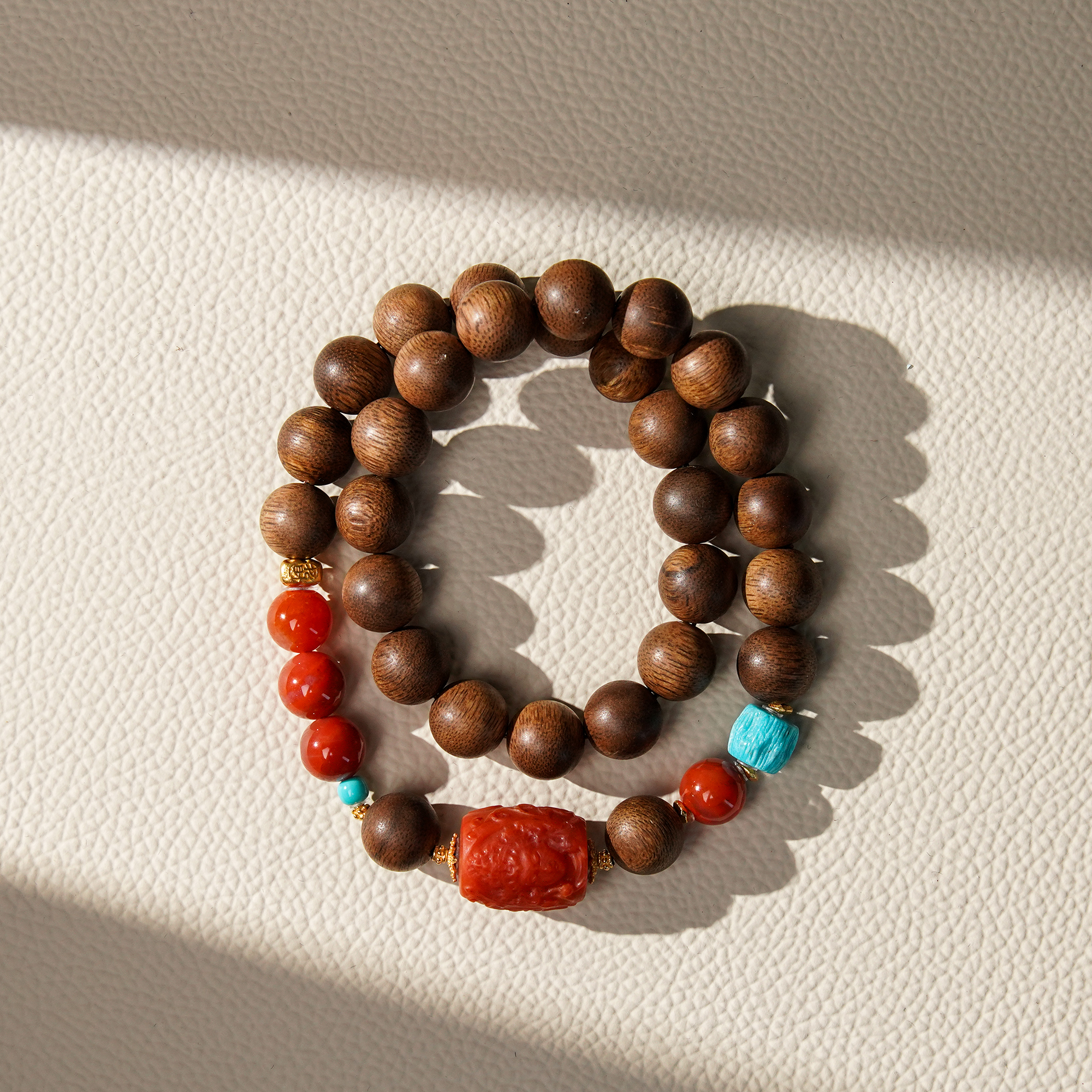 沉香沉水黄奇楠1.0DIY925南红雕刻度母沉香双圈/CX01037